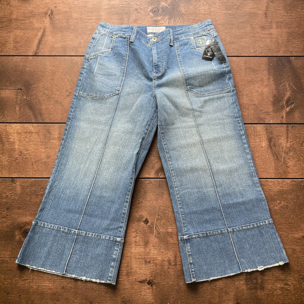 NEW Y2K Baby Phat Wide Leg Crop Jeans Ocean Drive Blue Denim Size 18 W34xL24
